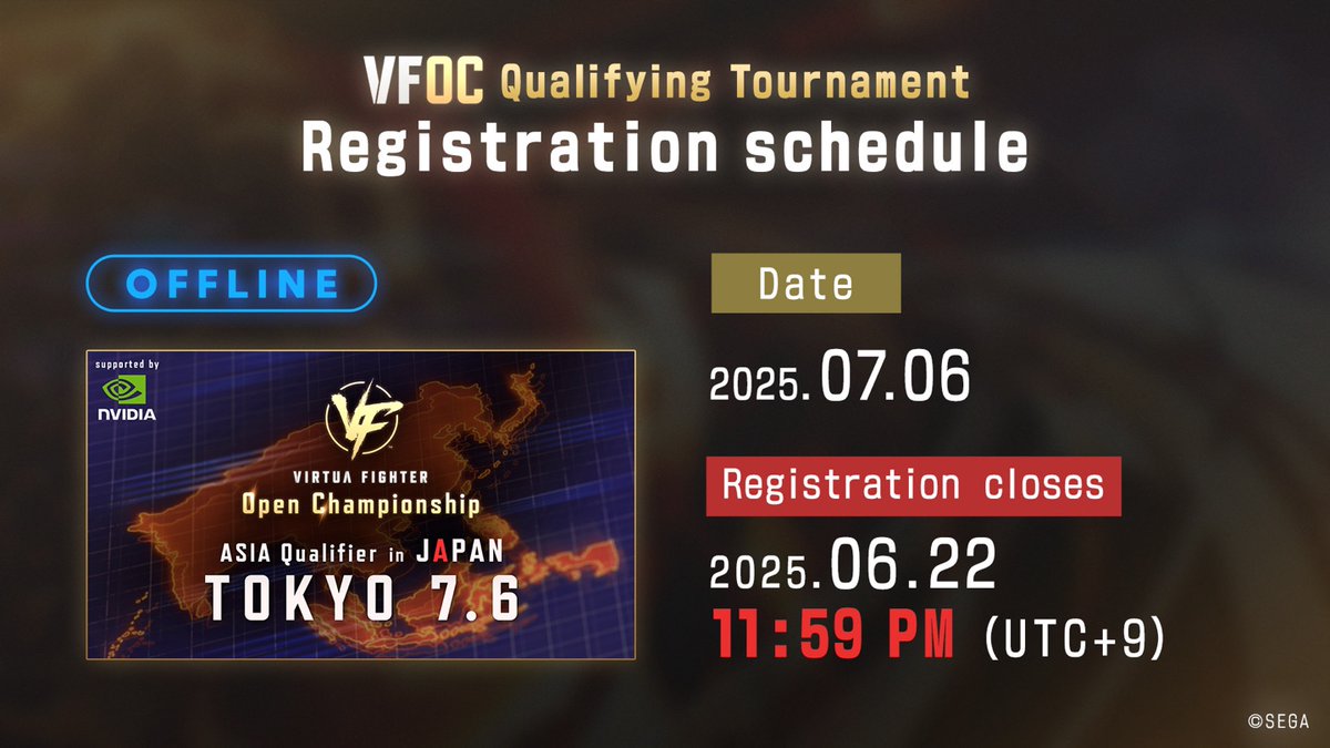 ◤ 아시아 예선 대회 참가 신청 접수 중!!◢
⠀
#VFOC2025 오프라인 예선 대회 【ASIA Qualifier in JAPAN】 참가 신청을 접수 중입니다⚡
start.gg/VFOCAsiaQualif…
대회는 도쿄에서 개최되지만, 아시아를 비롯한 전 세계의 누구나 참가하실 수 있습니다!
여러분의 많은 참가를 부탁드립니다!