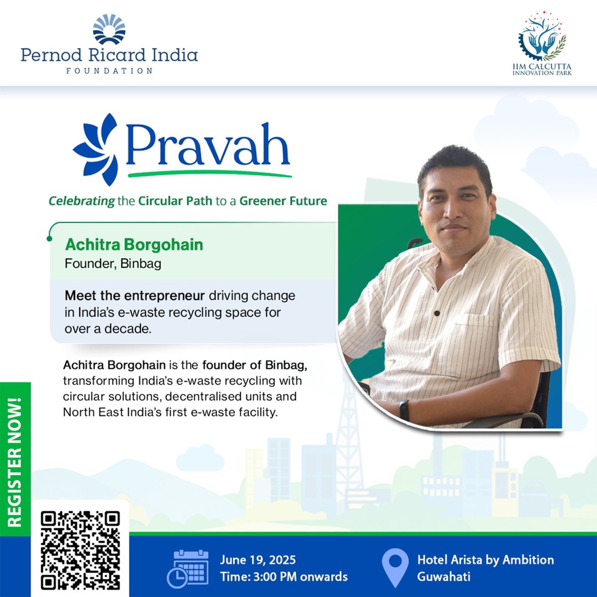 Meet Achitra Borgohain – Founder of Binbag and a pioneer in India’s e-waste recycling space.
With 10+ years of experience, Achitra has led the way in smart, #sustainable e-waste solutions and set up #
Northeast India’s first e-waste facility.
<a href="/Pernod_Ricard/">Pernod Ricard</a> 
.
.
#iimcip #PRAVAH