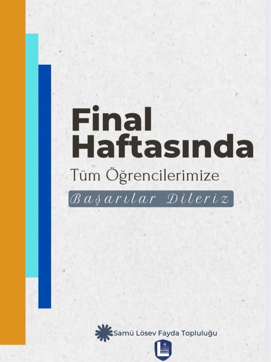 SAMÜ LÖSEV Ailesi olarak tüm öğrencilerimize final haftasında başarılar dileriz.
Emeklerinizin karşılığını alacağınız, güzel sonuçlar elde edeceğiniz bir dönem olmasını diliyoruz.