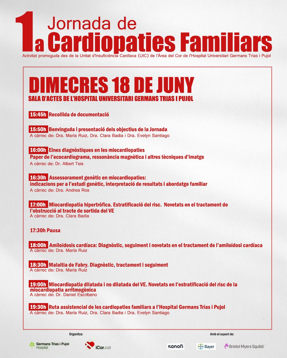 L'Institut del Cor del Germans Trias (@icorgtrias) on Twitter photo Aquest dimecres 18 de juny s'organitza la ππ ππ¨π«π§πππ ππ πππ«ππ’π¨π©πππ’ππ¬ π
ππ¦π’π₯π’ππ«π¬ promoguda per la Unitat dβInsuficiΓ¨ncia CardΓaca de l'<a href="/iCorGTrias/">L'Institut del Cor del Germans Trias</a>.
ποΈ 18 de juny
β° 15:45h
πSala d'actes <a href="/hgermanstrias/">Hosp. Germans Trias</a>
#iCorGermansTrias #HGermansTrias #Cardiologia Aquest dimecres 18 de juny s'organitza la ππ ππ¨π«π§πππ ππ πππ«ππ’π¨π©πππ’ππ¬ π
ππ¦π’π₯π’ππ«π¬ promoguda per la Unitat dβInsuficiΓ¨ncia CardΓaca de l'<a href="/iCorGTrias/">L'Institut del Cor del Germans Trias</a>.
ποΈ 18 de juny
β° 15:45h
πSala d'actes <a href="/hgermanstrias/">Hosp. Germans Trias</a>
#iCorGermansTrias #HGermansTrias #Cardiologia