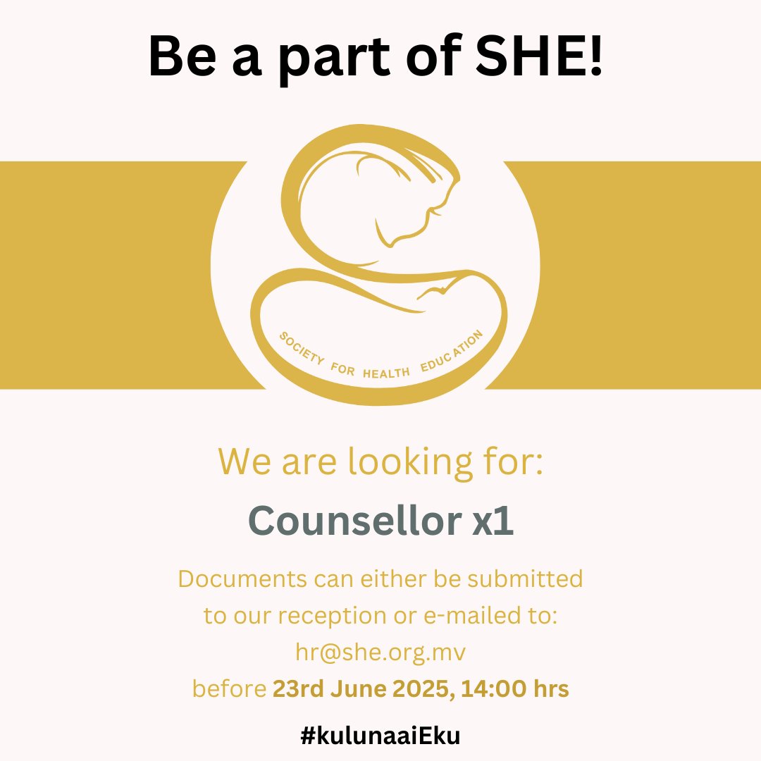 Job opening for: Counsellor

For more information: jobsicle.mv/job/20635