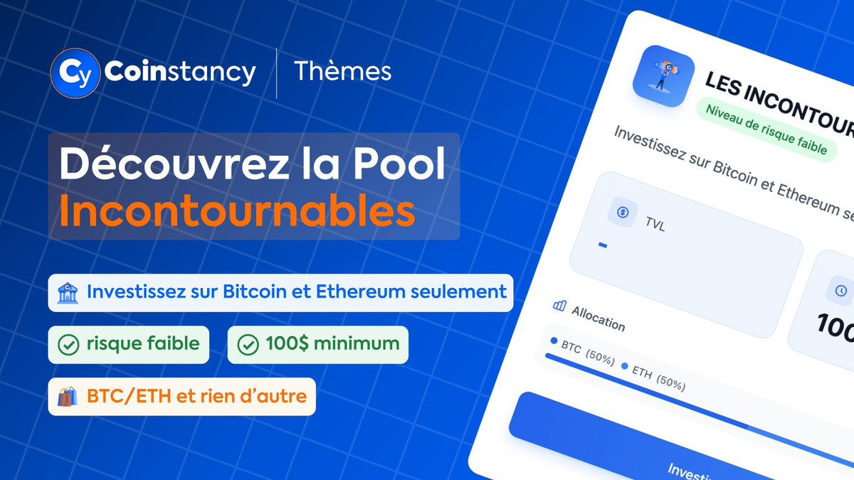 Découvrez la Pool Incontournables ! Les deux plus grosses cryptos du marché regroupées en une seule pool  🔥

Profitez de l'exposition aux mastondontes crypto en un clic 🤩

Rejoignez Coinstancy et profitez de toutes les possibilités que la crypto vous offre 👉