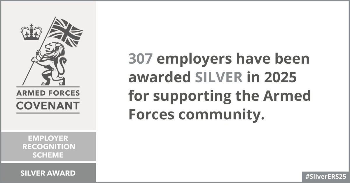 Defence Relationship Management (@drm_support) on Twitter photo 307 organisations have been awarded the Defence Employer Recognition Scheme Silver Award for 2025. 🇬🇧
👉 Read the full story here: gov.uk/government/new…
Congratulations to all awardees and thank you for your continued support!
#SilverERS25 #ERS25 #DefenceSupport <a href="/DefenceHQ/">Ministry of Defence 🇬🇧</a> 307 organisations have been awarded the Defence Employer Recognition Scheme Silver Award for 2025. 🇬🇧
👉 Read the full story here: gov.uk/government/new…
Congratulations to all awardees and thank you for your continued support!
#SilverERS25 #ERS25 #DefenceSupport <a href="/DefenceHQ/">Ministry of Defence 🇬🇧</a>