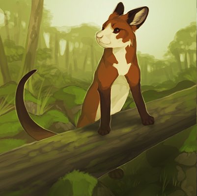 davuu's tweet image. Haven’t drawn anything in a while, found some inspiration in an old character design based off a creature that was caught in a camera trap in Australia. I had some art done by Betsy and Kesame. Might tweak its nose and back legs a bit 🤔.