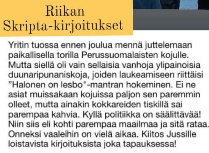 Se, mitä Purra sitten aidosti kohdeyleistään ajattelee, on toinen juttu. Puhuu kuten yleisö haluaa, mutta tuskinpa ylenkatsova suhtautumisensa ”tavallisiin perussuomalaisiin” miksikään on muuttunut: