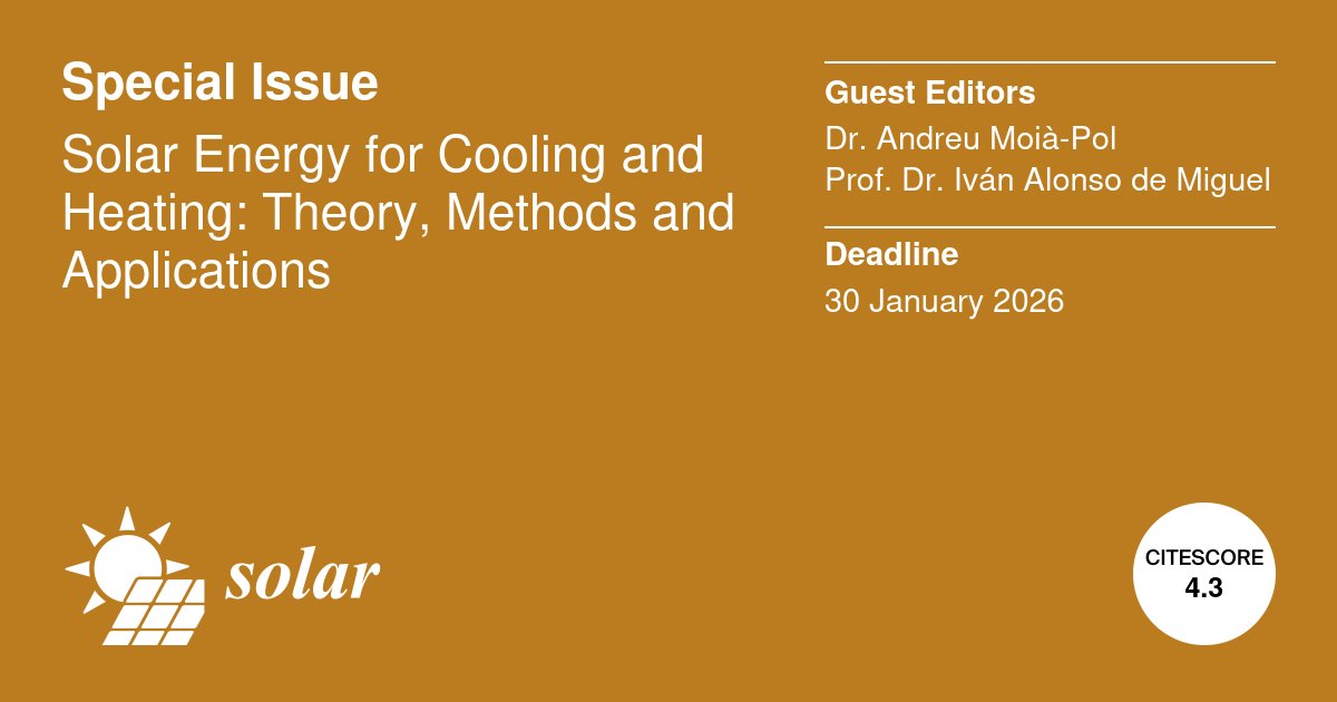 Solar MDPI|#mdpisolar #specialissue #callforpapers

👏Welcome to submit your manuscript: mdpi.com/journal/solar/…
