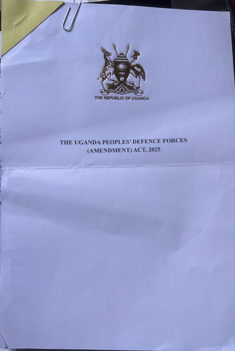 Parliament of Uganda (@parliament_ug) on Twitter photo President <a href="/KagutaMuseveni/">Yoweri K Museveni</a> has assented to The Uganda Peoples’ Defence Forces (Amendment) Act, 2025. President <a href="/KagutaMuseveni/">Yoweri K Museveni</a> has assented to The Uganda Peoples’ Defence Forces (Amendment) Act, 2025.