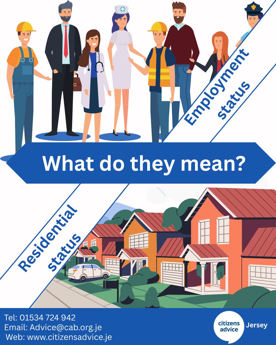 Residential and employment statuses, and what they mean 🏠

A residential and employment status determines where you can work and live.

There are 4 categories: Entitled, Licenced, Entitled for Work, Registered.

Thank you - CAJ

#Citizensadvicejersey #ThePeoplesChampion