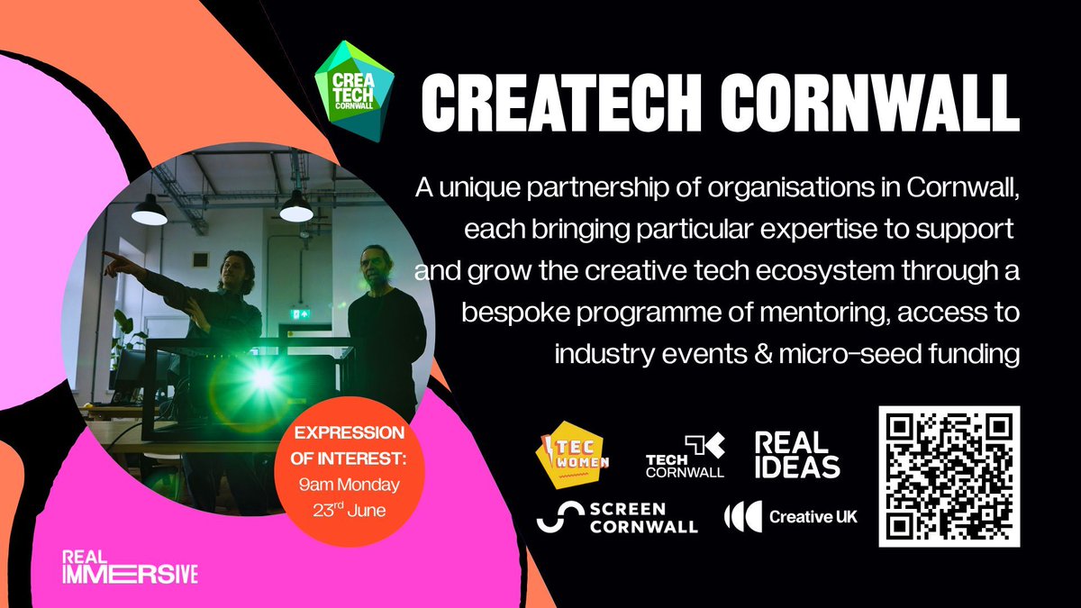 🚨 Just 1 week left to apply for the programme Maddie mentioned! CreaTech Cornwall is a brilliant new programme for early-stage creative tech innovators. Get mentoring, micro-funding &amp; expert support to grow your idea.

📅 Apply by 23 June
🔗 shorturl.at/ev68UAa7
#CreativeTech