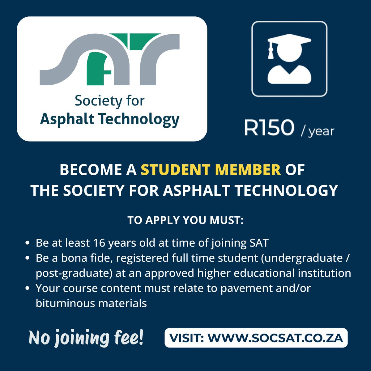 HAPPY #YouthDay2025 🇿🇦!

Join #SAT as a Student Member &amp; unlock exclusive access to expert knowledge, networking, member-only resources, site visits &amp; workshops, both in-person &amp; online +more! 

👍 Apply now: socsat.co.za/routes-to-memb…

#SATExcellence  #SATYouth #SouthAfrica