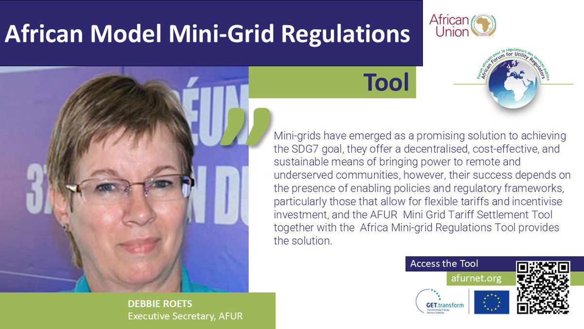 🌍Just a month ago, we launched the African Model Mini-Grid Regulations Tool, did you see it?

💬 “Mini-grids are key to reaching #SDG7 but they need flexible tariffs &amp; enabling policies.” — Debbie Roets, AFUR

👉 Access the tool here:afurnet.org
#RularElectrifivation