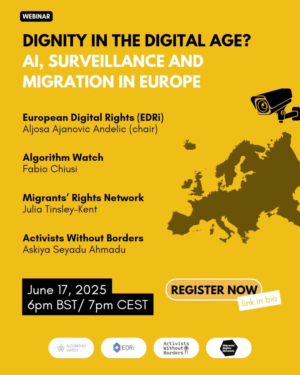 Dignity in the Digital Age? A #RefugeeWeek Webinar

How AI &amp; surveillance are reshaping migration in Europe. Join Europe Must Act for this urgent conversation.

🗓️ Tue 17 June | 6pm BST / 7pm CEST / 8pm EEST
🎟️ Register: bit.ly/4kIYaAX

#RefugeeRights #DigitalBorders #AI