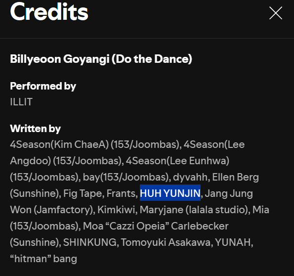 #YUNJIN is credited as writer on ILLIT new song Billyeoon Goyangi (Do the Dance)