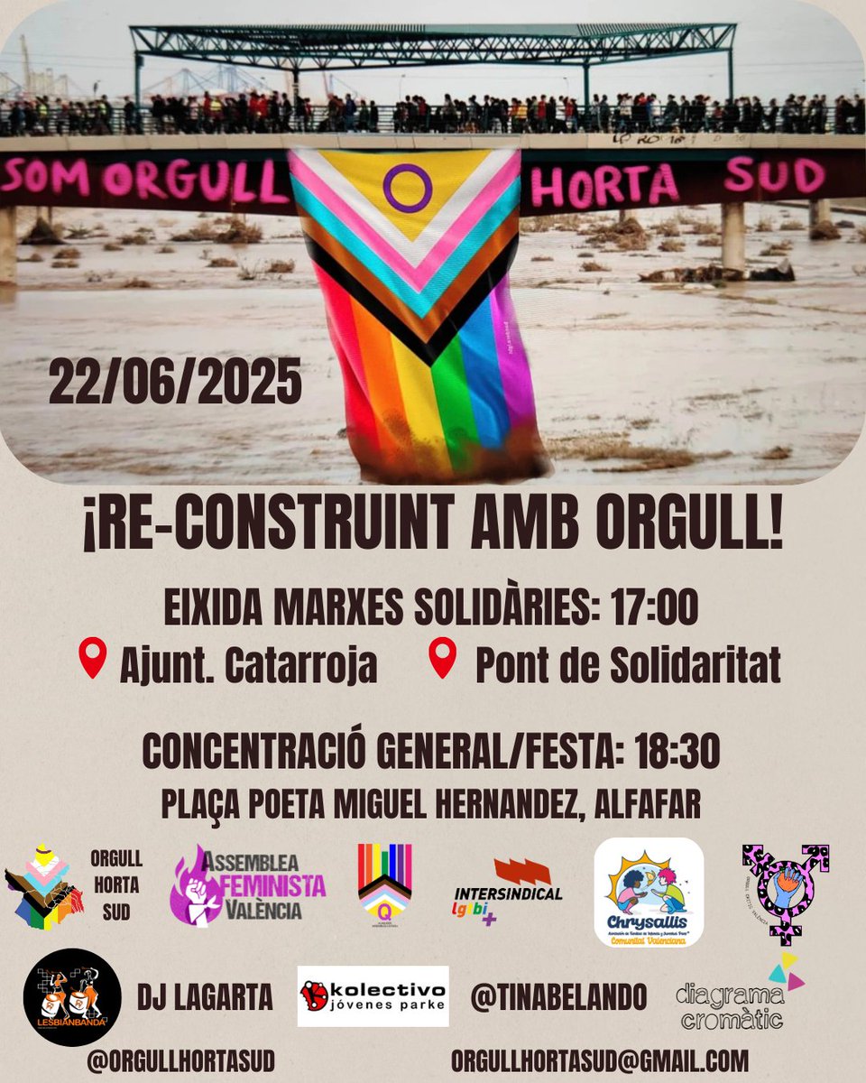 #ActivitatsAssociacions | 🏳️‍🌈 Diversos col·lectius activistes transfeministes, antiracistes, anticolonialistes i anticapitalistes han convocat una marxa per l’Orgull LGTBIQ+ a l’Horta Sud el pròxim diumenge 22 de juny.