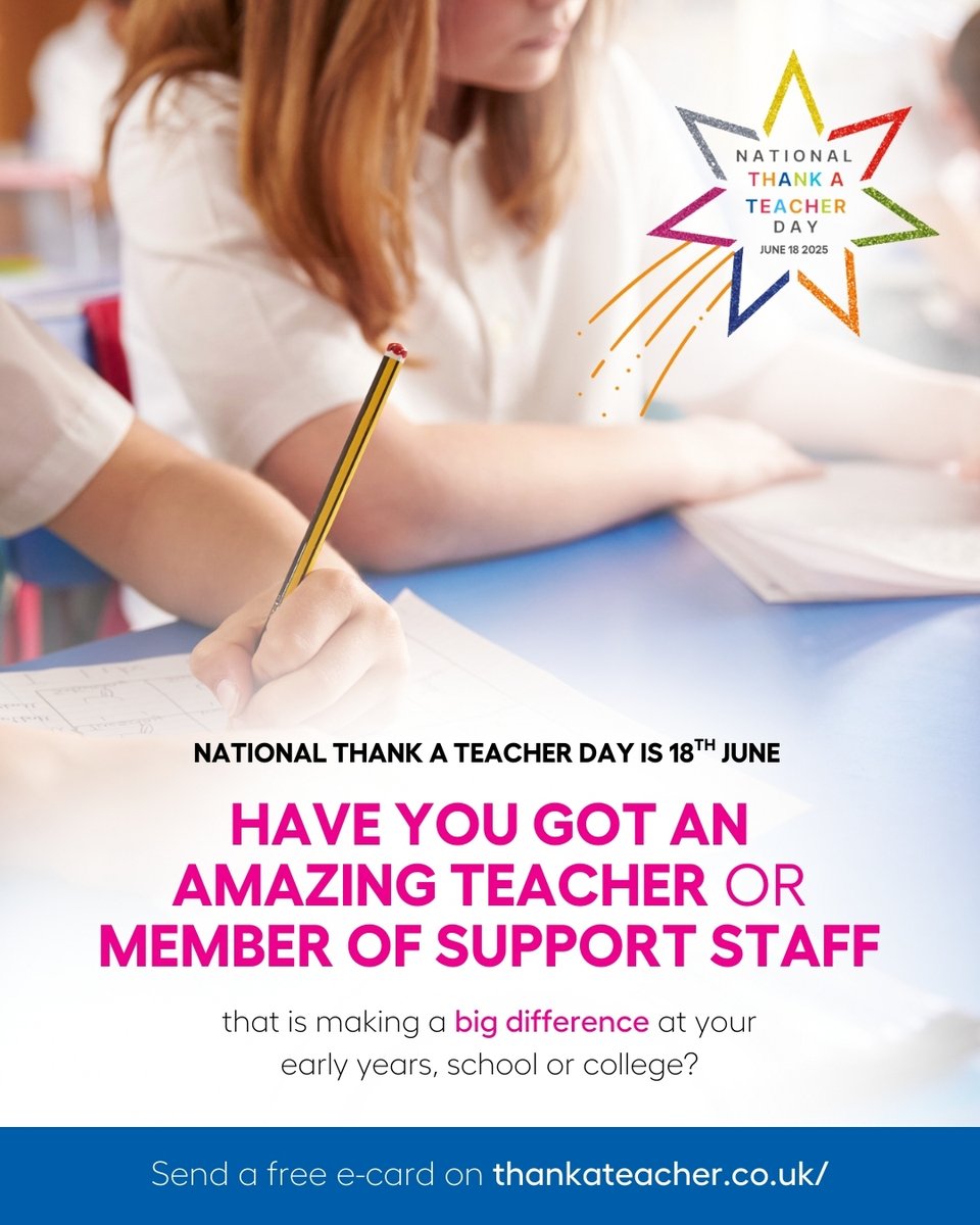 Artsmark (@artsmarkaward) on Twitter photo Wednesday 18 June is National #ThankaTeacherDay!
To help celebrate the amazing staff at your school, college or specialist setting, why not send them a FREE limited edition personalised e-card via the <a href="/UKThankATeacher/">Thank a Teacher UK</a> website?
bit.ly/3vzBNcO Wednesday 18 June is National #ThankaTeacherDay!
To help celebrate the amazing staff at your school, college or specialist setting, why not send them a FREE limited edition personalised e-card via the <a href="/UKThankATeacher/">Thank a Teacher UK</a> website?
bit.ly/3vzBNcO