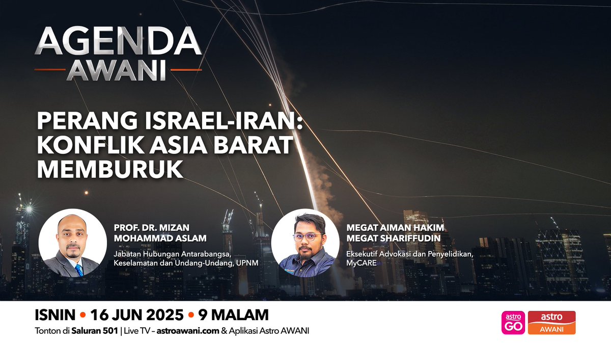 AgendaAWANI (@agendaawani) on Twitter photo Naratif Israel yang kononnya menjadi mangsa dan bertindak kerana mempertahankan diri, akhirnya memakan diri apabila Iran melancarkan gelombang serangan balas besar-besaran ke atas wilayah itu. Apa boleh kita jangka selepas ini? <a href="/nazrikh/">nazri kahar</a> <a href="/501Awani/">Astro AWANI</a> Naratif Israel yang kononnya menjadi mangsa dan bertindak kerana mempertahankan diri, akhirnya memakan diri apabila Iran melancarkan gelombang serangan balas besar-besaran ke atas wilayah itu. Apa boleh kita jangka selepas ini? <a href="/nazrikh/">nazri kahar</a> <a href="/501Awani/">Astro AWANI</a>