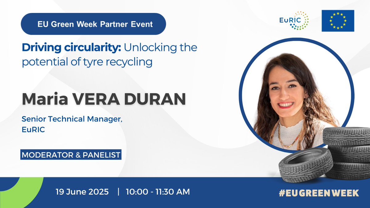 🎙️Meet Maria Vera Duran, EuRIC's Senior Technical Manager, who will be moderating our tyre recycling-focused webinar, organised as a side event to #EUGreenWeek♻️🛞

Don’t miss it! Register here and be part of the conversation 👉euric.link/imu