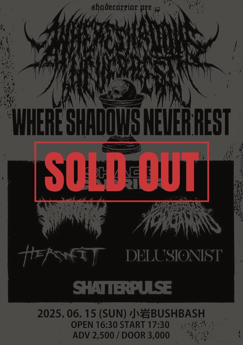 WHERE SHADOWS NEVER REST初回、多くの方にご来場いただき無事終了しました。
皆の協力なしでは成し得なかった事だと思います。本当にありがとうございました。
既に第二回開催に向け構想を立てています。
Shadecarrier, Mirrors共に今後ともよろしくお願いします！