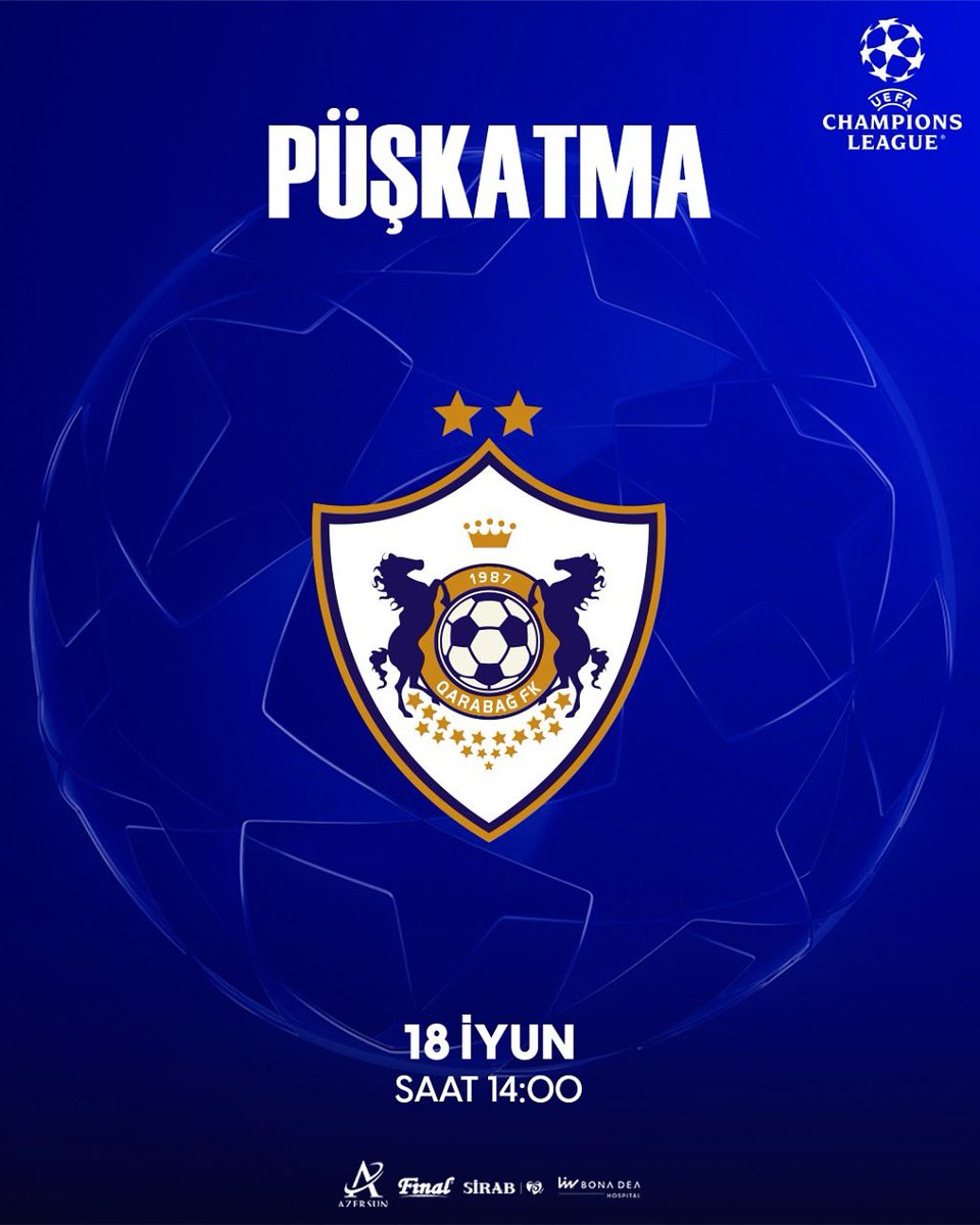 📢 Komandamız UEFA Çempionlar Liqasına II təsnifat mərhələsindən start verir! ⚽️✨

🎯 İlk rəqibimiz 18 iyun ⏰ saat 14:00-da keçiriləcək püşkatma ilə bəlli olacaq.

📺 Püşkatma mərasimi CBC Sportda canlı yayımlanacaq!

🔜 Yeni mövsüm, yeni hədəflər! 💪🔥

#QarabağFK #UCL