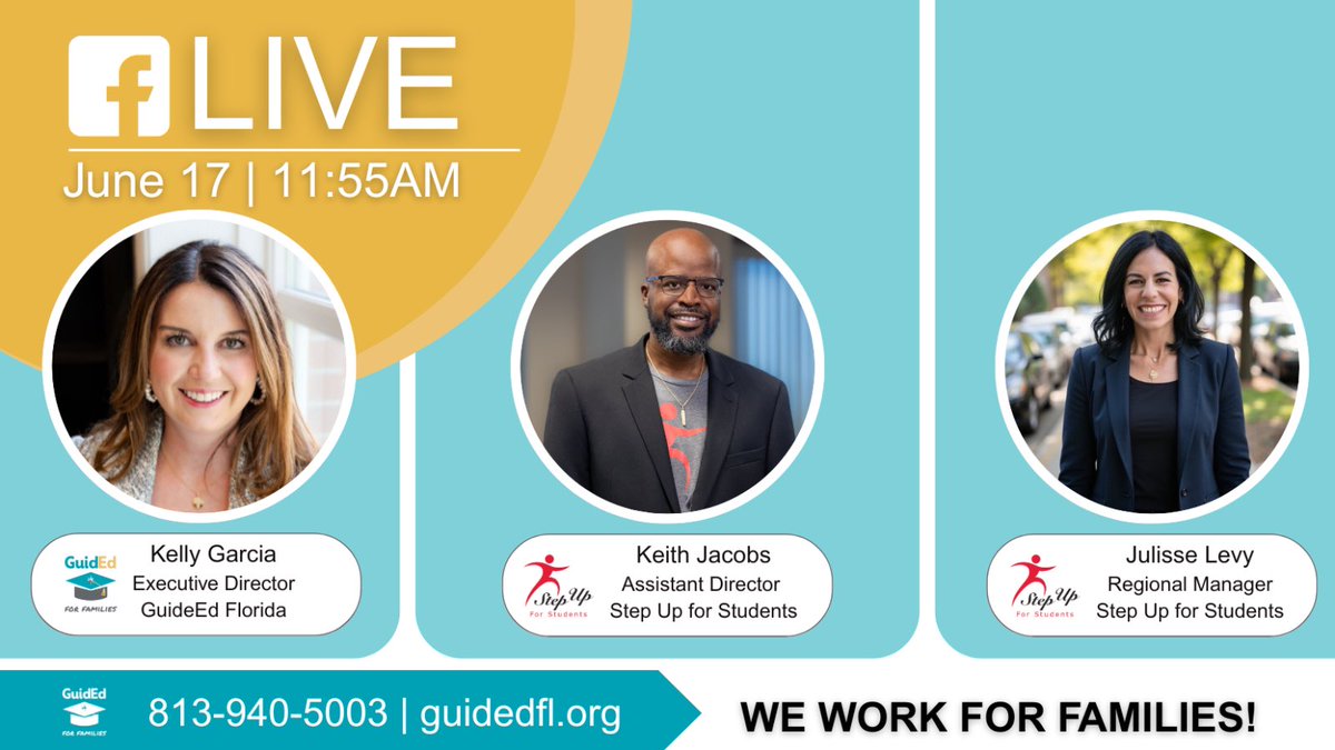 GuidEdFL's tweet photo. Set your reminder to not miss our Facebook Live with Step Up For Students tomorrow! Learn how scholarships can help you customize your child’s education in Tampa.
🗓️FB LIVE June 17•11:55 AM
📍 Hosted by GuidEd FL
#SchoolChoice #FloridaEducation #SUFS #TampaFL #EducationFreedom https://t.co/sHmwjRRVSv