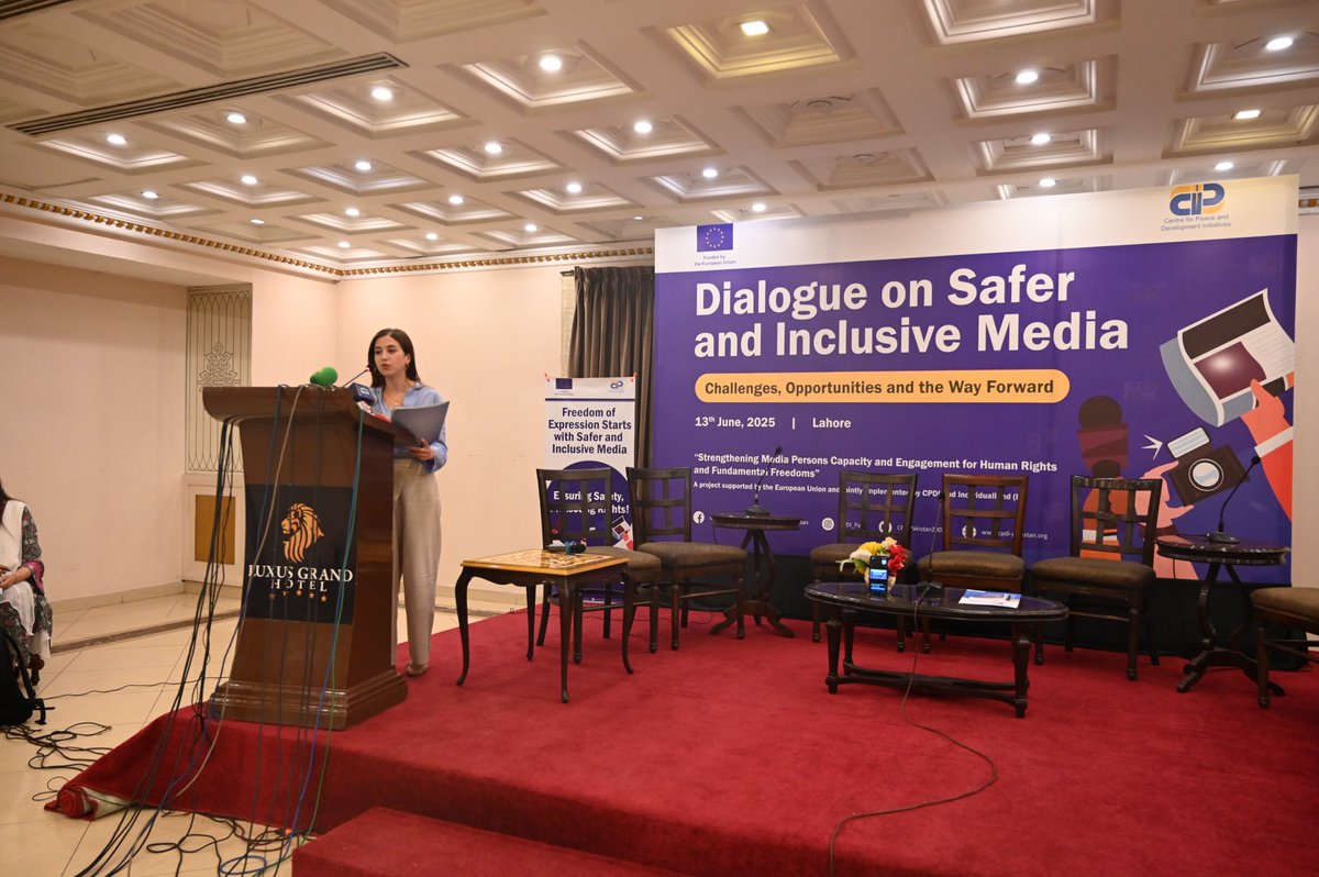 cpdi_pakistan's tweet image. Ms. Marta Ubeda Rodriguez, Programme Manager, European Union Delegation in Pakistan, stated in her opening remarks during the event held by @cpdi_pakistan on #safer and  #inclusive #media that, “The EU is proud to support this coalition of actors under this project. The EU…