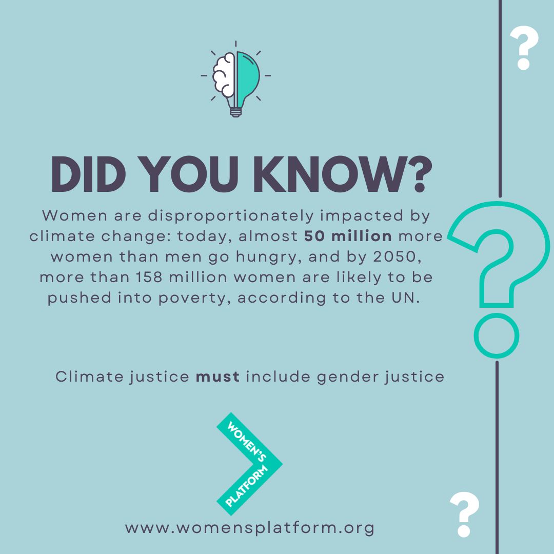 Women are bearing the brunt of climate change.  Right now, nearly 50 million more women than men are going hungry. By 2050, over 158 million women could be pushed into poverty. Read the article here: unwomen.org/en/articles/ex…  Climate justice must include gender justice.