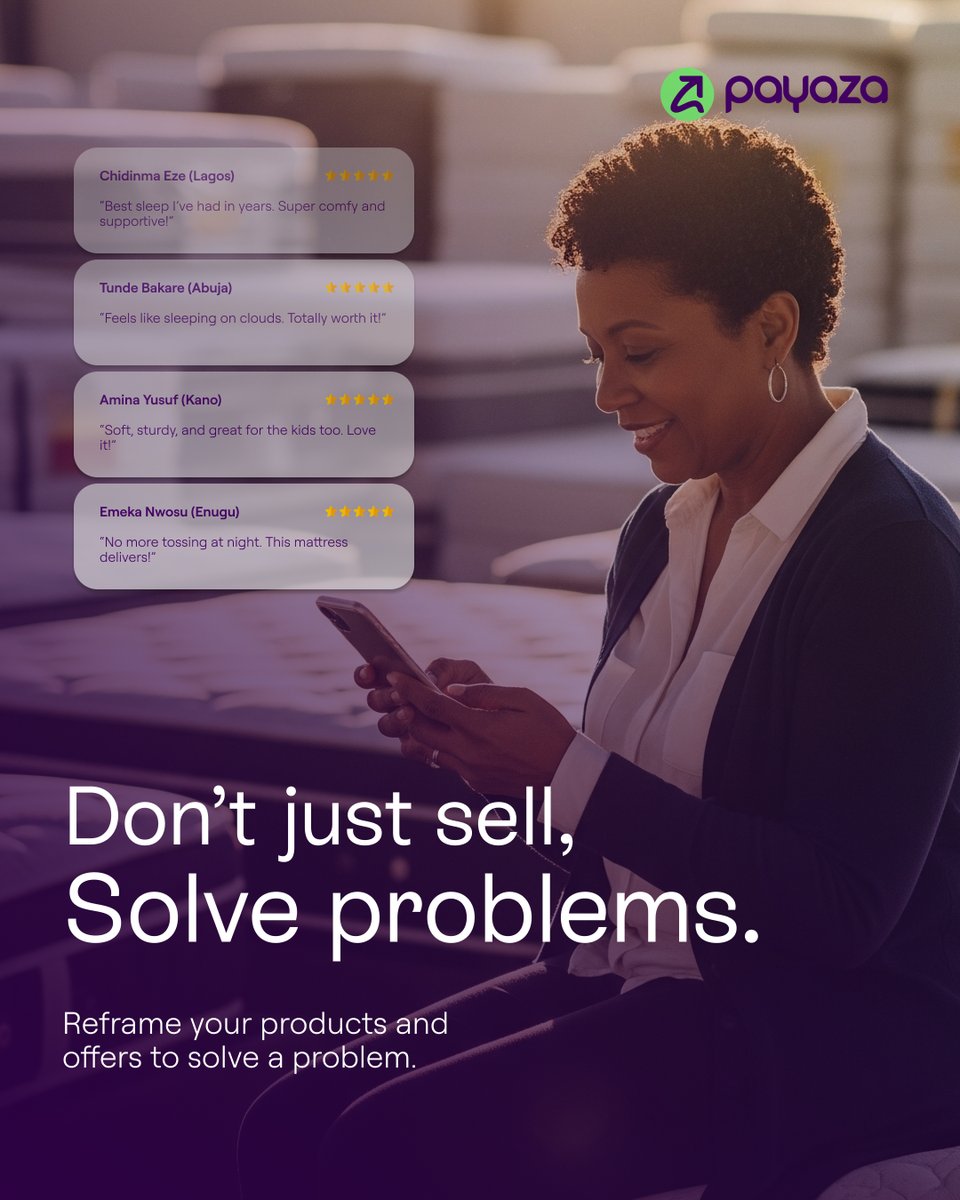 mypayaza's tweet image. Sales don’t build loyalty, solutions do.

Reframe your product pitch: What problem does it solve? Who does it serve?
When you lead with value, customers stick around.

Shift from selling to solving. Grow with Payaza today.

#ValueDrivenSales #ProblemSolvers #Payaza #SellSmart…
