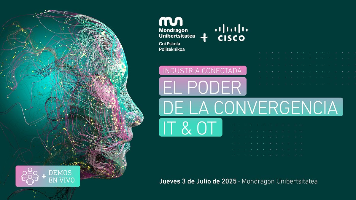 🔧 El 3 de julio participamos en la jornada "Industria conectada: el poder de la convergencia IT &amp; OT" en @MU_unibertsitatea junto a <a href="/Cisco/">Cisco</a> y @GAIAEuskadi.

Nuestro compañero Guillermo Calvo ofrecerá una demo sobre seguridad en entornos IT/OT.

📍 +info: bit.ly/3XXURLb