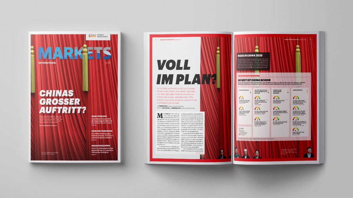 Die neue Ausgabe von #MarketsInternational ist da!

Schwerpunkt-Thema: „Made in #China2025“ zeigt Wirkung. Was heißt das für deutsche Firmen?

Außerdem: #Marokko &amp; die #FußballWM2030 und #Exportschlager #Spirelli

Jetzt PDF lesen oder Print bestellen 👉gtai.de/de/trade/servi…