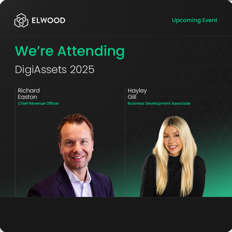 🇬🇧 Elwood Technologies will be at DigiAssets 2025 tomorrow, June 17th and 18th, at Convene, 155 Bishopsgate in London.

Attending from our team:

🔹 Richard Easton - Chief Revenue Officer
🔹 Hayley Gill - Business Development Associate

If you are attending, feel free to get in