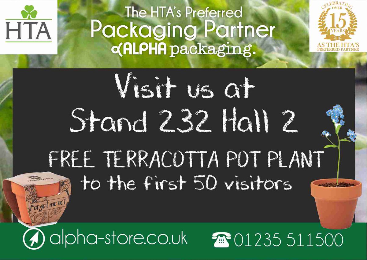 Alpha_Packaging's tweet photo. Visit us Stand 232 Hall2 at Stoneleigh Park for the HTA's National Plant  Show Tuesday 18th - 19th June 2025, the first 50 visitors will receive a  FREE pot plant  https://t.co/ECC5zTMmxt  #htanationalplantshow #gardencentrepackaging #plantpackaging #plantbags  #plantcarrierbags https://t.co/iRWtpVSIpQ