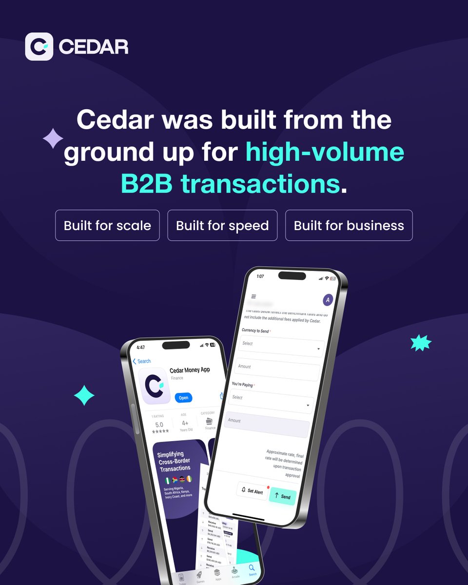 cedar_money's tweet image. As your business scales, complexity increases especially when money needs to move across borders, currencies, and compliance requirements.

Most payment platforms weren’t built for that, but Cedar Money is.

We know what high-growth, cross-border businesses need because we’ve…