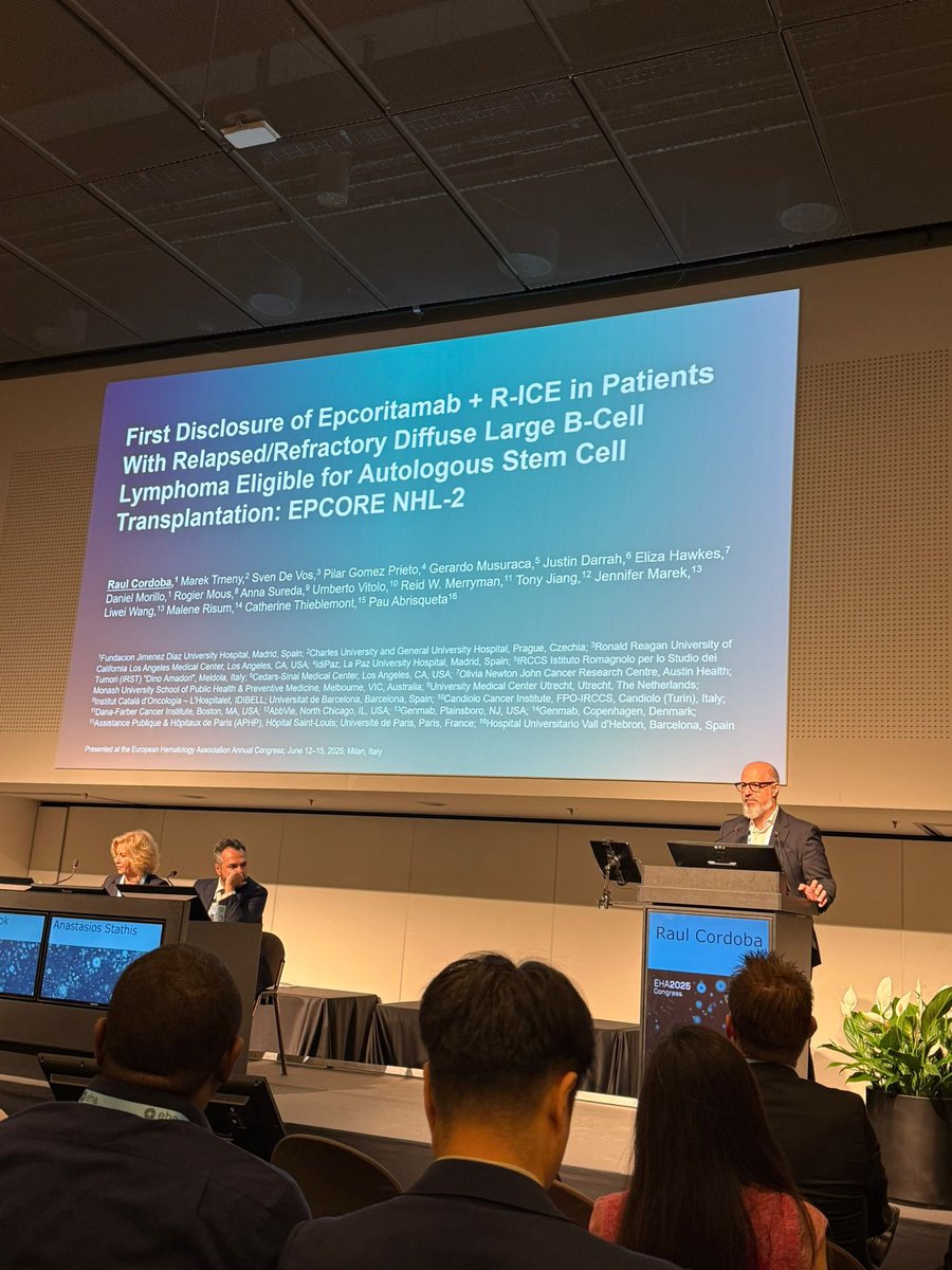 #Hematology Epcoritamab Plus R-ICE Yields High CR Rates and Improves Transplant Eligibility in R/R DLBCL #EHA2025 #lymsm #lymphoma