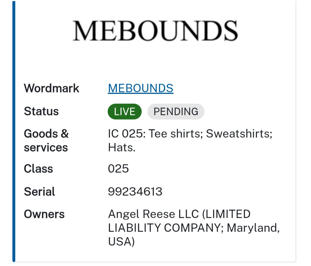As of June 14th, Angel Reese has trademarked the term “Mebounds” for commercial use for merchandise.
This is so fucking funny, I love her.