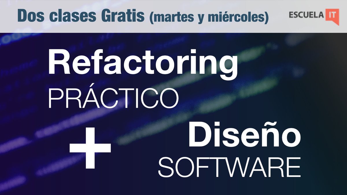 EscuelaIT's tweet image. Esta semana te traemos Refactoring y Diseño de Software. Martes 17 de junio #Refactoring sesión dirigida por Ricardo Guzmán y miércoles 18 &quot;Principios de Diseño&quot; una formación del Máster de Ingeniería del Software con Luis Fernández. Inscríbete #GRATIS en escuela.it/cursos/refacto…