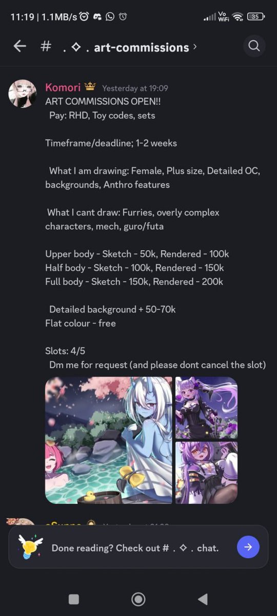 Hello everyone, I am the artist KOMORI!

One person pretends to be me and takes commission slots with my art.

I would like to tell you that this person from the discord is not me, I do not sell cmm in the discord, and I do not sell them in robuks
