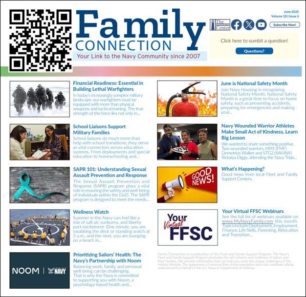 Navy Fleet & Family (@fleet_family) on Twitter photo ICYMI: The June 2025 “Family Connection Newsletter” is available. This edition features School Liaisons & 1 Small Act. To have the FCN emailed to you, request through cnichq-ffsp@us.navy.mil. buff.ly/scx0HdS. #FCNJune25 #NavyFFSP ICYMI: The June 2025 “Family Connection Newsletter” is available. This edition features School Liaisons & 1 Small Act. To have the FCN emailed to you, request through cnichq-ffsp@us.navy.mil. buff.ly/scx0HdS. #FCNJune25 #NavyFFSP