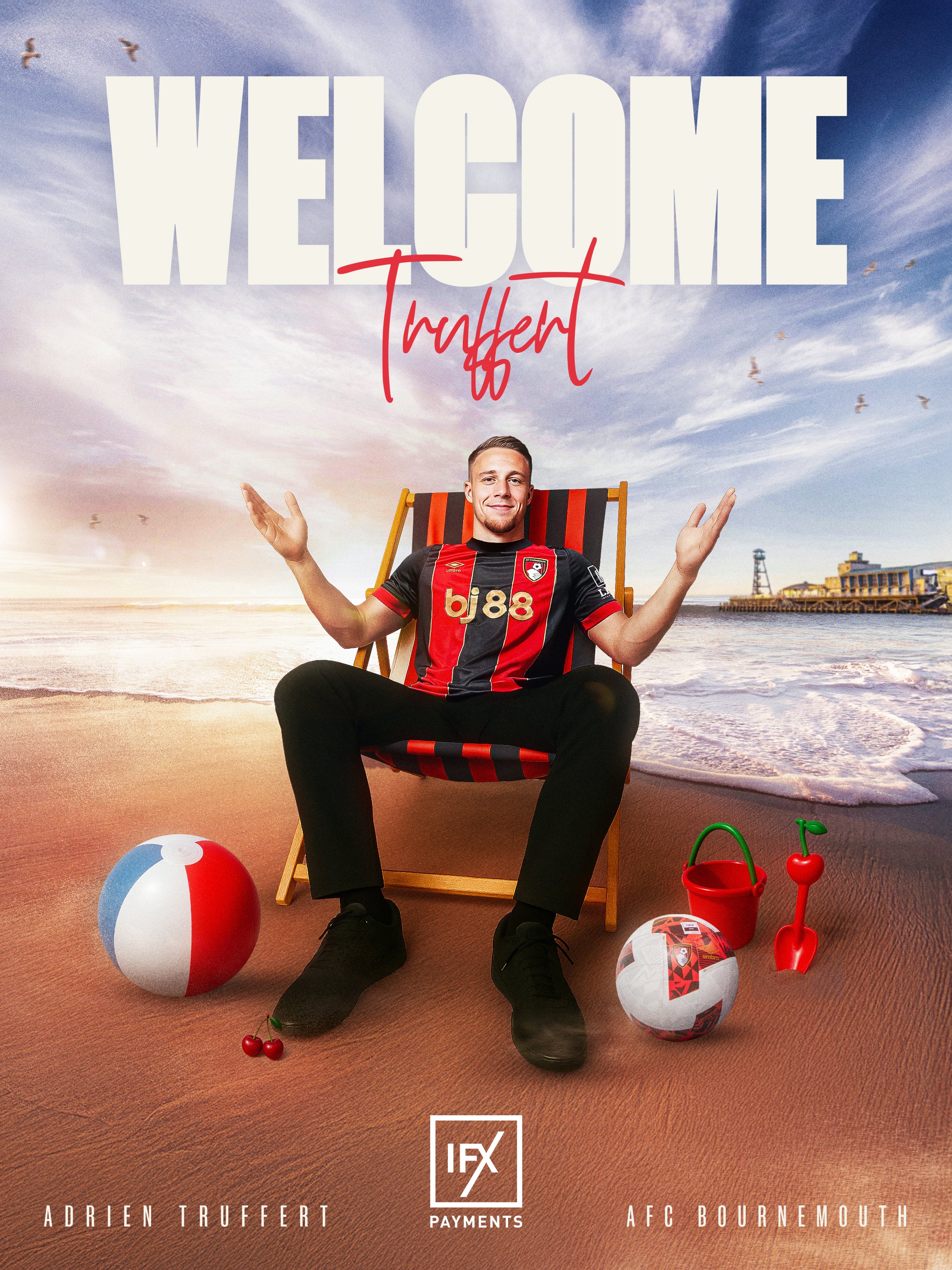 An AFC Bournemouth signing graphic for Adrien Truffert's arrival from Ligue 1 club Stade Rennais.
