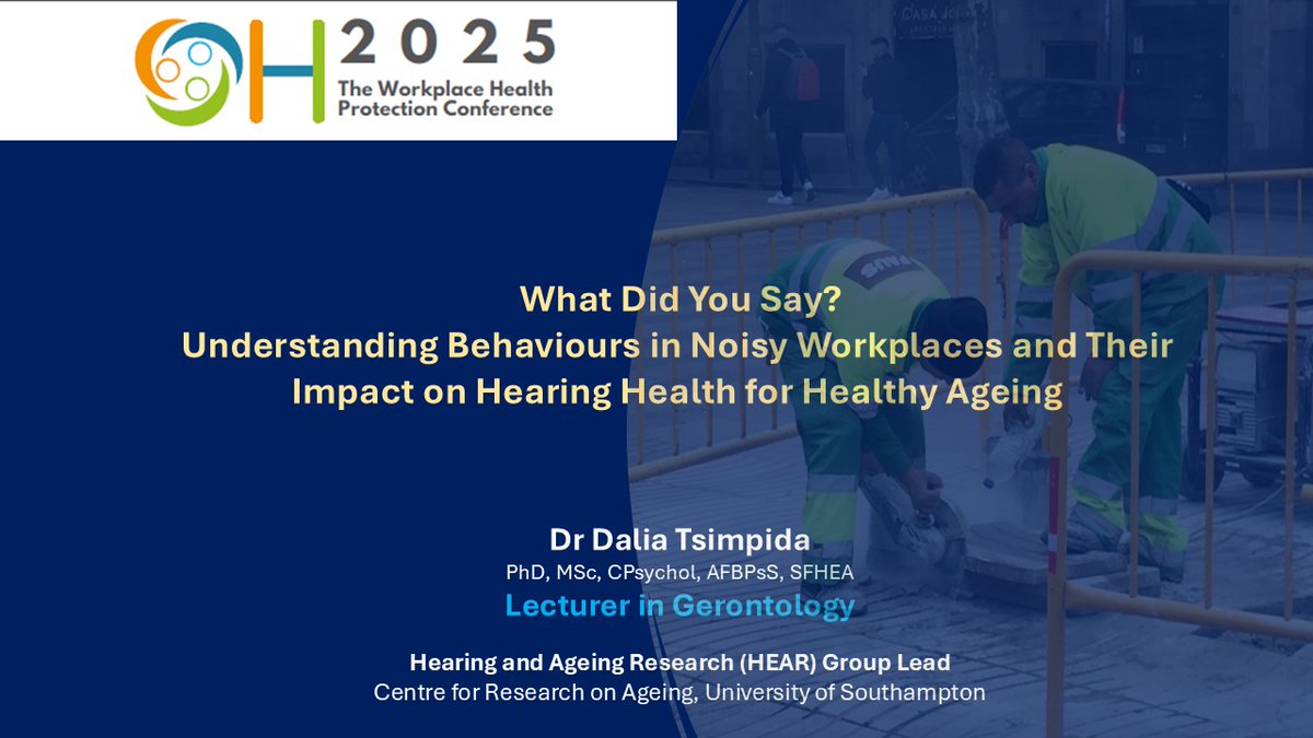 ๐๐ฟ ๐๐ฎ๐น๐ถ๐ฎ ๐ง๐๐ถ๐บ๐ฝ๐ถ๐ฑ๐ฎ๐ (@drdaliatsimpida) on Twitter photo Excited to speak at #OH2025, BOHS' annual conference in Newcastle!
I'll present our groundbreaking research <a href="/unisouthampton/">University of Southampton</a> on behavioural drivers for #hearinghealth promotion in noisy workplaces.
I look forward to connect with professionals committed to workplace health Excited to speak at #OH2025, BOHS' annual conference in Newcastle!
I'll present our groundbreaking research <a href="/unisouthampton/">University of Southampton</a> on behavioural drivers for #hearinghealth promotion in noisy workplaces.
I look forward to connect with professionals committed to workplace health