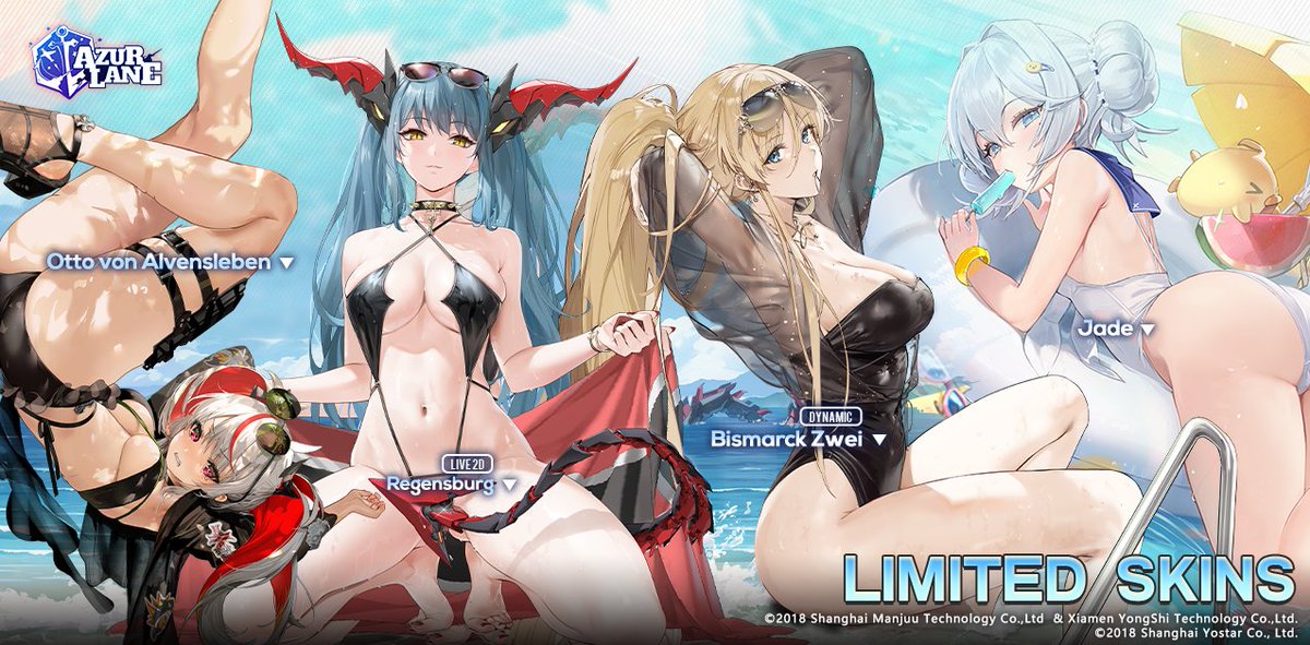 Dear Commander,

Shipgirls are changing into their Swimsuits again. Limited skins shown below will be available for a limited time between 6/19 - 6/25, 11:59 P.M. (UTC-7).

#AzurLane #Yostar