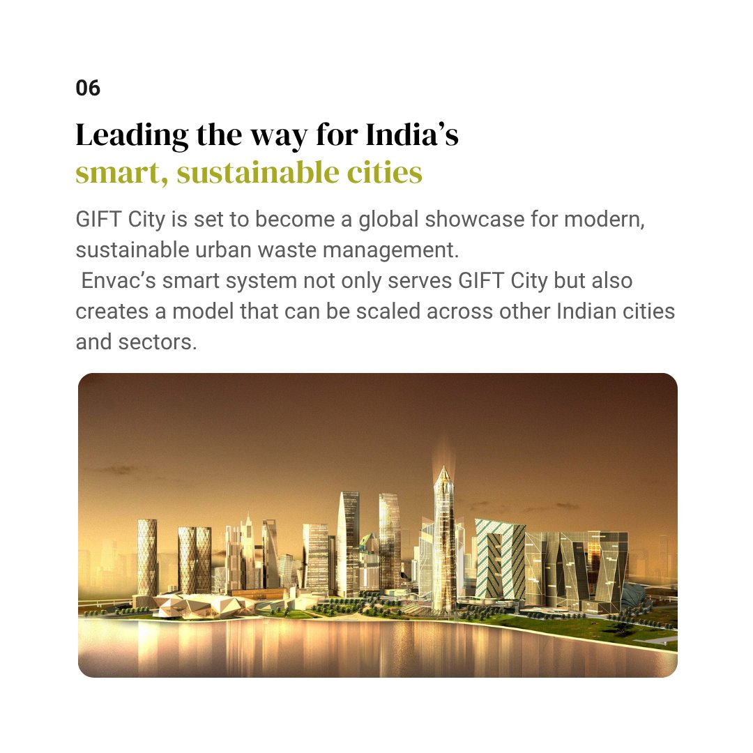 India’s first smart financial hub is built with sustainability at its core.

At GIFT City, Envac’s system redefines how waste moves — creating space, cutting emissions, and enabling a cleaner urban future.
Smart isn’t a label. It’s engineered.
🔗 eu1.hubs.ly/H0kVgWt0
#Envac
