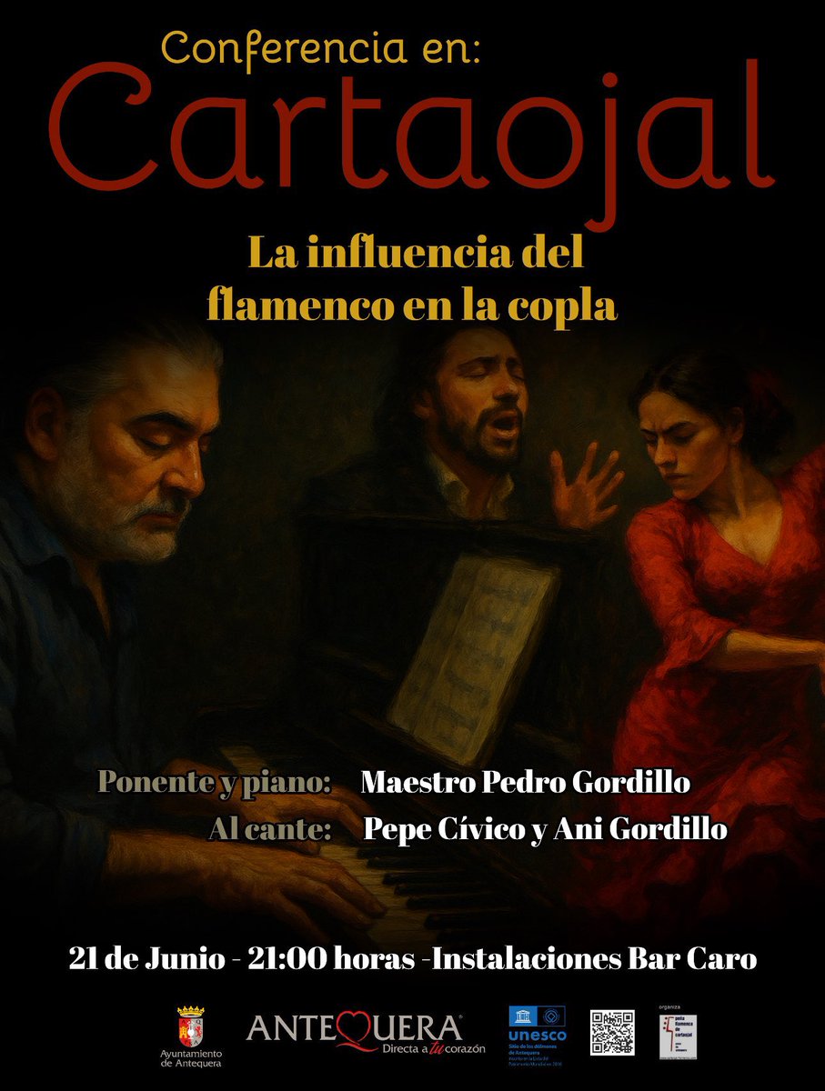 💃🏻👏🏼 Este sábado arranca la programación con motivo de la Noche Flamenca de #Cartaojal 2025

🗣️ Conferencia:
'La influencia del flamenco en la copla'

📲 Más información:
antequera.es/noticias/busca…

#Antequera es #MásCiudad
