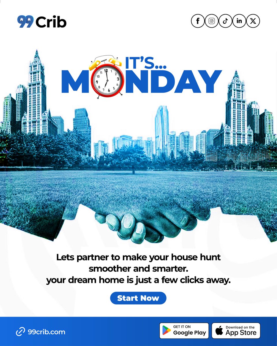 99crib's tweet photo. 🚀 Mondays mean fresh starts and bold moves.

Your house goals aren’t just dreams, they’re plans in motion.

Tap in, search smart, and move with confidence this week.

🏠 A better way to house-hunt starts now.

#MondayMotivation #99Crib #LiveSmart #RealEstateNigeria #99CribTips https://t.co/pqj0cdRMH0