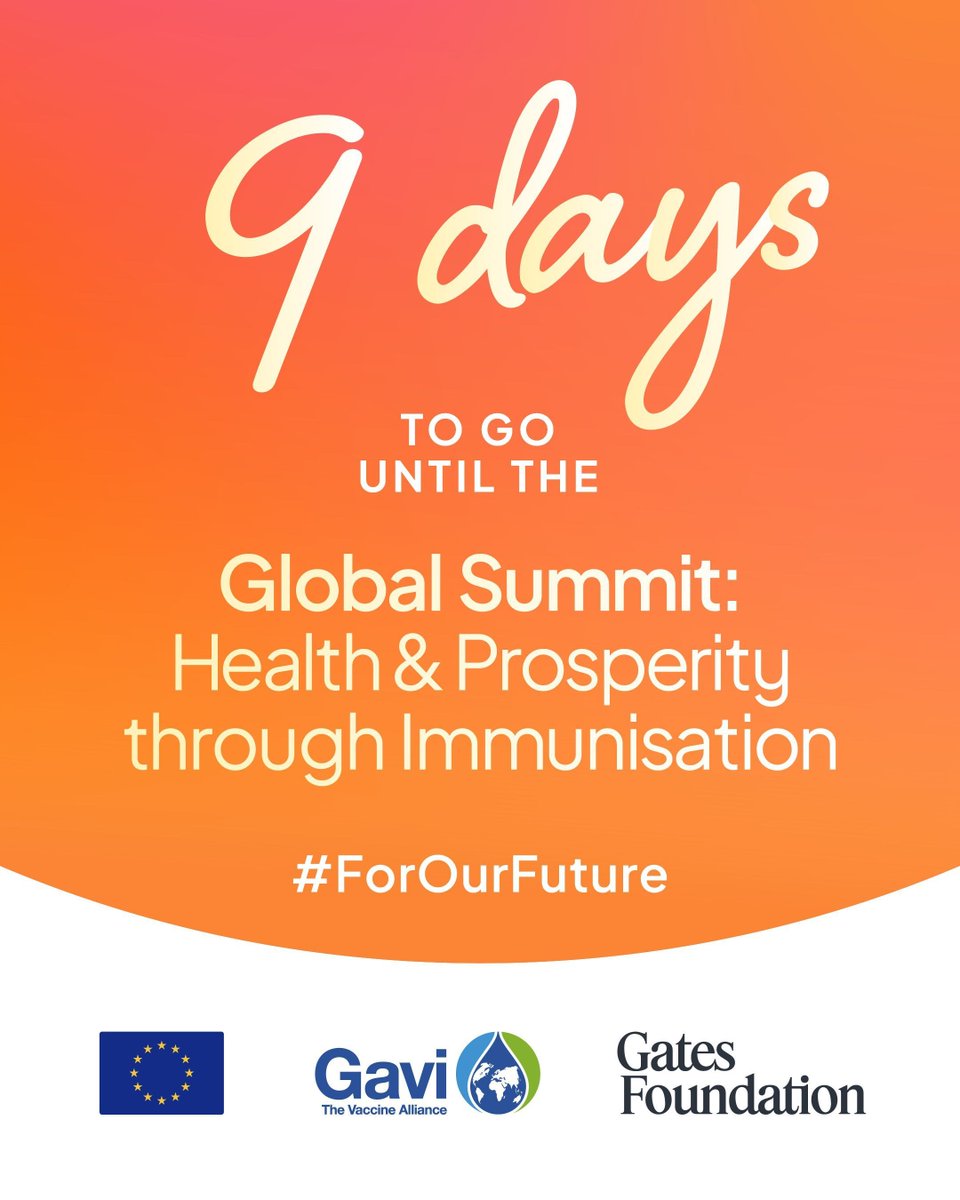 gavi's tweet image. 🗓️ 9 DAYS LEFT 🗓️ the Global Summit: Health &amp;amp; Prosperity through Immunisation is a historic opportunity to invest in immunisation so we can protect more people, against more diseases, faster than ever before! It's time for world leaders to step up and invest #ForOurFuture