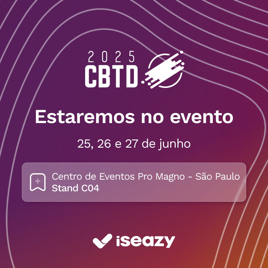 🎉 É oficial: #isEazy estará no CBTD 2025!
O maior evento de T&amp;D do Brasil: +8 mil participantes, +100 expositores e 16 palcos simultâneos.
📍 25 a 27/jun | São Paulo | Stand C04
👋 Nosso primeiro evento presencial no país. Te esperamos!