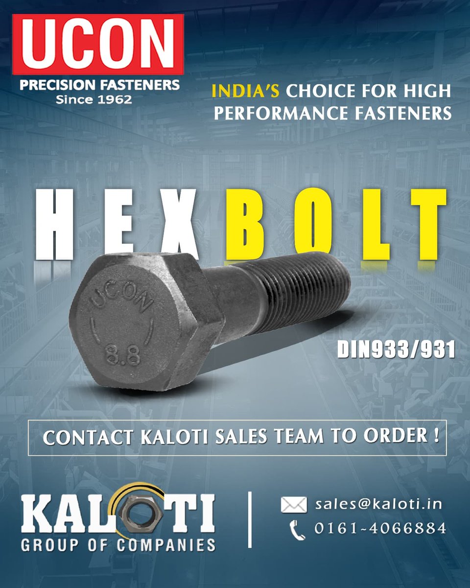 GroupKaloti's tweet photo. India No.1 Quality for High Tensile fasteners,  #UCON #KALOTI
Contact Kaloti Sales Team to order....Please get in touch with Kaloti Sales Team For Order!
📷Contact no - 9216655445
📷Email - sales@kaloti.in
📷Website - https://t.co/mAtKDpPcIG
#fasteners #screws #manufacturer https://t.co/jPOFnlUBGE