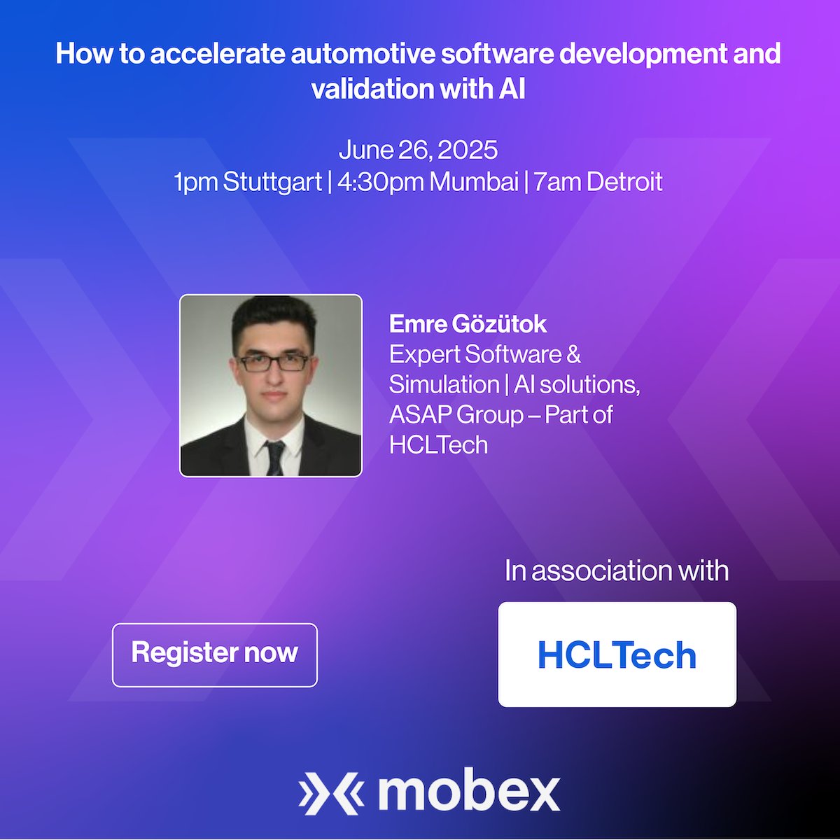 Live webinar: How to accelerate automotive software development and validation with AI by HCLTech. June 26, 2025 1pm Stuttgart | 4:30pm Mumbai | 7am Detroit. Register free: tinyurl.com/3d49s2xw
