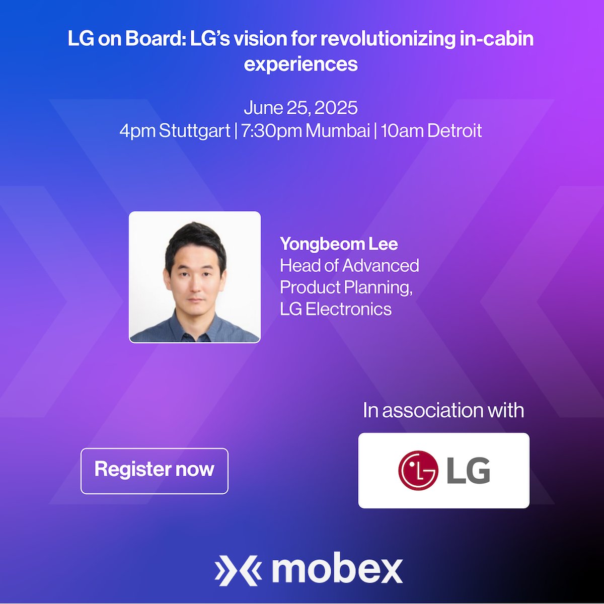 Live webinar: LG on board: LG’s vision for revolutionizing in-cabin experiences by LG Electronics. June 25, 2025
4pm Stuttgart | 7:30pm Mumbai | 10am Detroit. Register free: tinyurl.com/5fuxmbb4