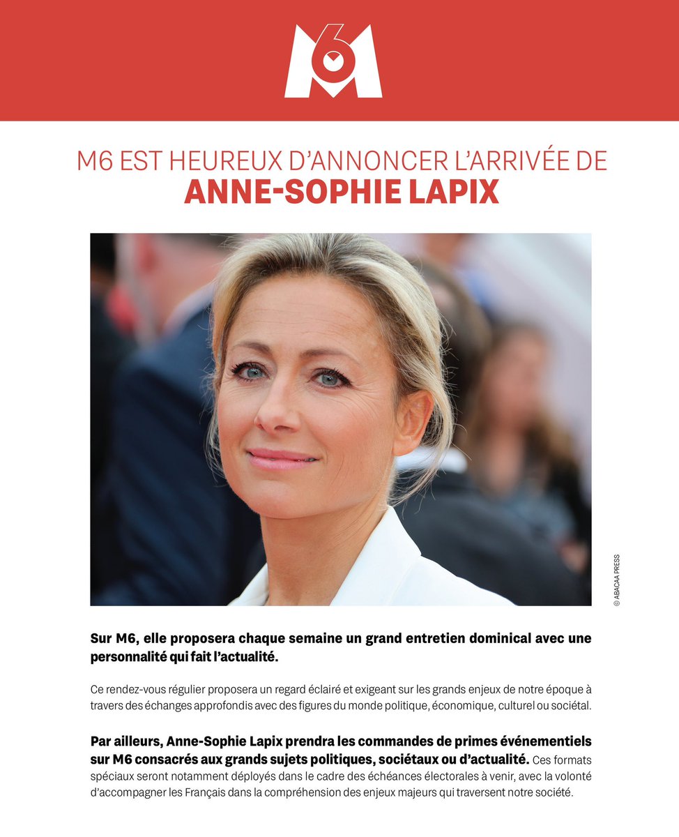 M6 est heureux d’annoncer l’arrivée de
ANNE-SOPHIE LAPIX 🎉
