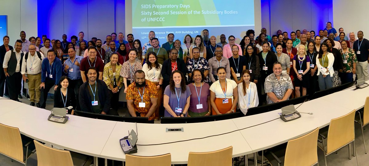 AOSISChair's tweet photo. Our AOSIS Chair team is proud to lead our #climate champions!  During our pivotal negotiations at the Bonn Climate Conference #SB62, we will hold countries to account and push for their commitments to the world's most vulnerable to be kept.  
#StandUpForSIDS #1point5ToStayAlive https://t.co/wHOcUYhrn0